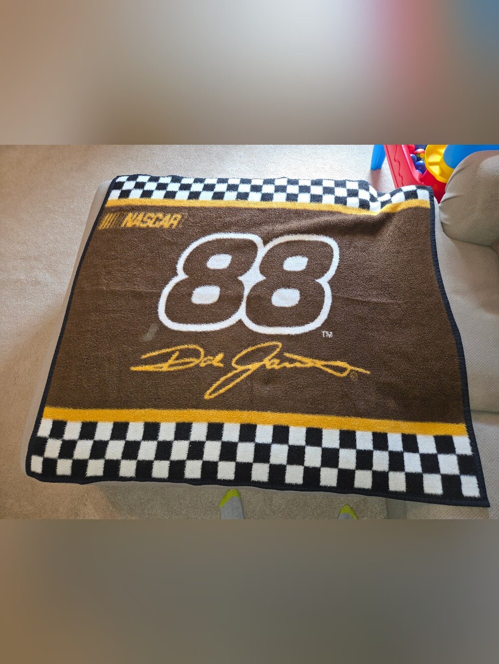 vintage Dale Jarrett #88 NASCAR reversible throw blanket by Biederlack